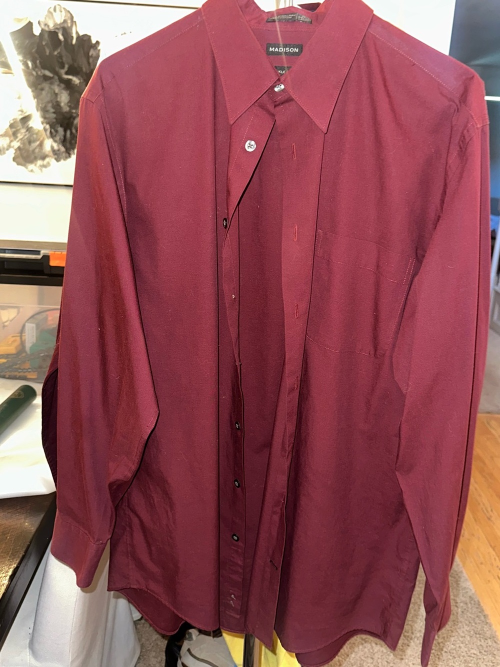 Madison Men's Burgundy Long-Sleeve Dress Shirt